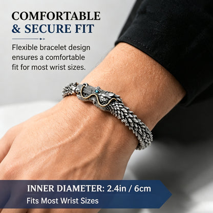 Vintage Dragon Head Sliver Domineering Handmade Bracelet for Men
