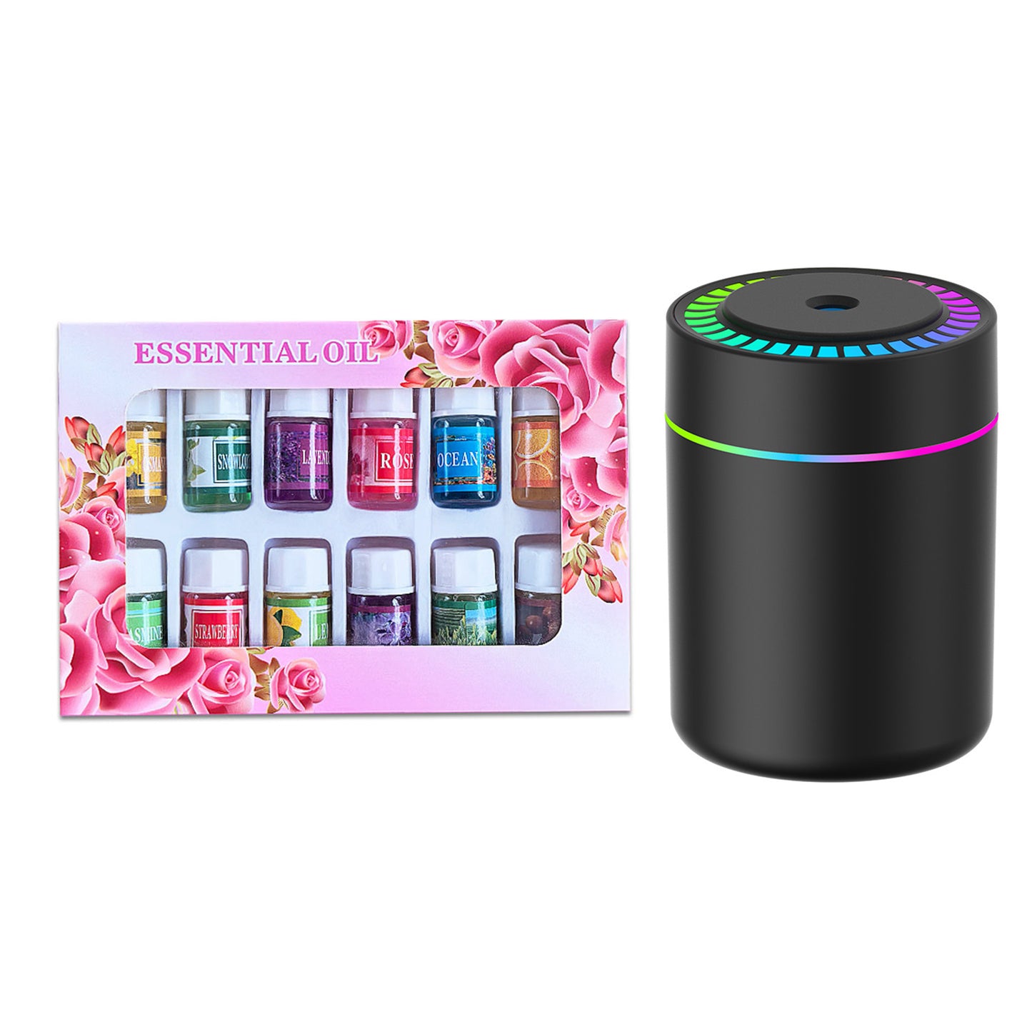 Portable Color-Changing LED Humidifier with 12-Piece Essential Oil Set
