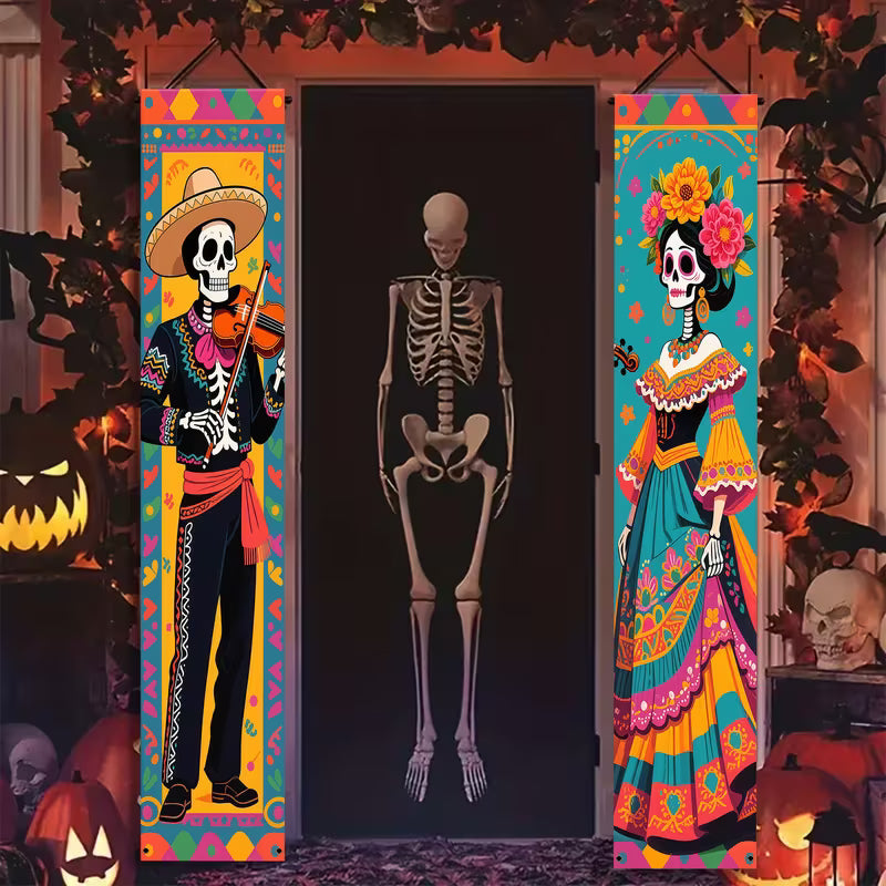 2Pcs Dia De Los Muertos Banner Day of The Dead Halloween Decor