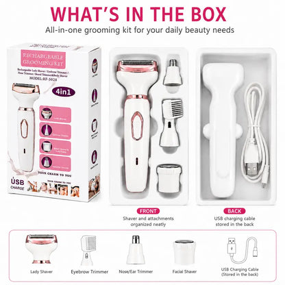 4-in-1 Comfortable Pink Electric Shaver for Women