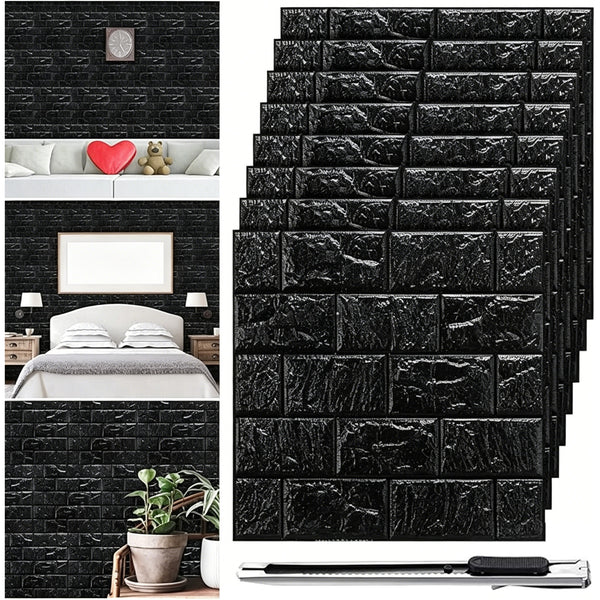 10 Pcs 3D Wall Panels Peel and Stick Foam Brick Wallpaper