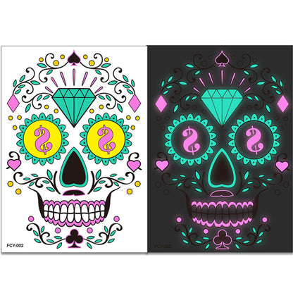 4pcs Halloween Glow Tattoos - UV Reactive Sugar Skull Face Decals