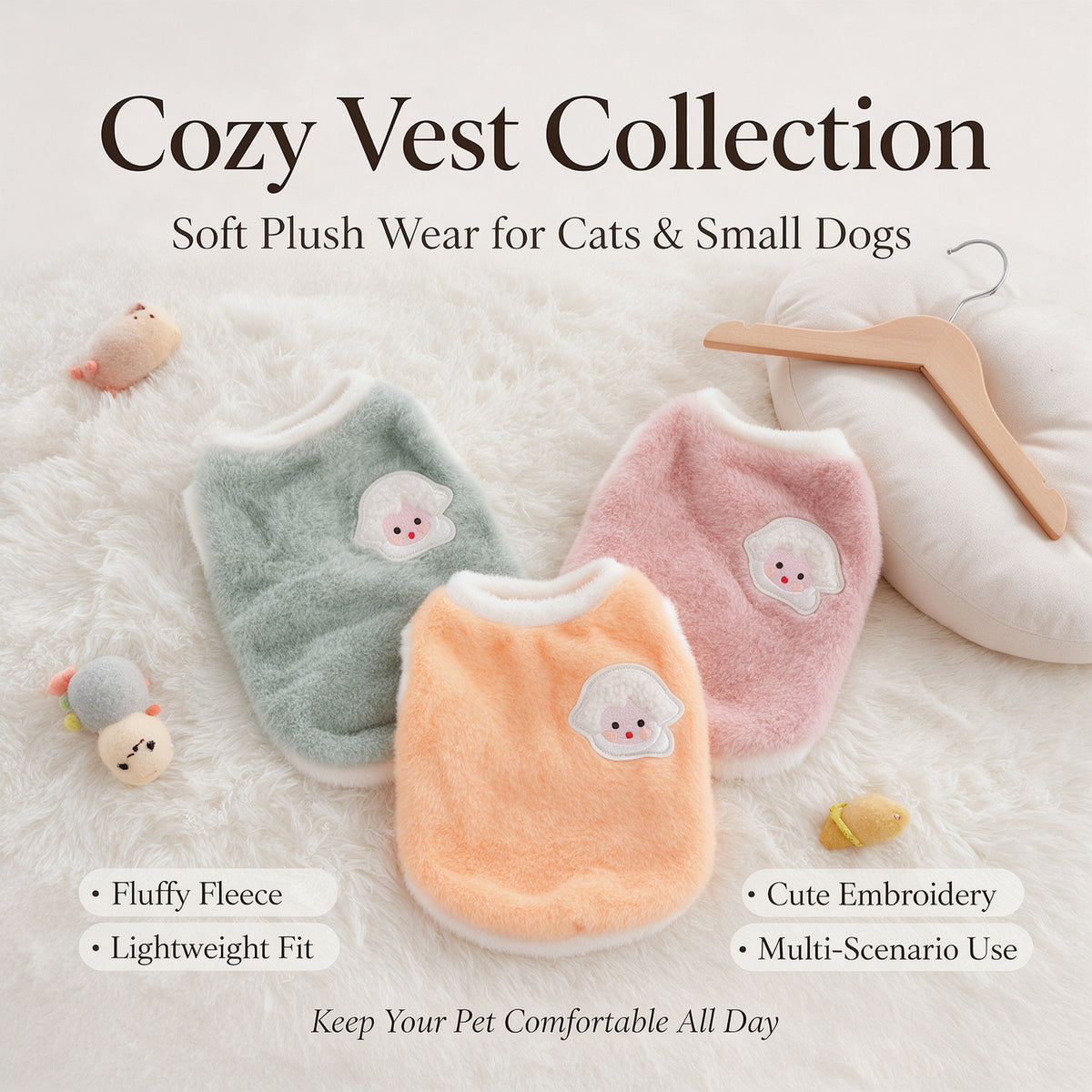 Warm Fluffy Fleece Pet Vest Cute Cartoon Embroidery