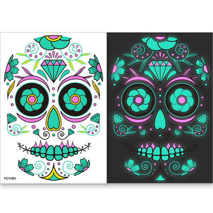 4pcs Halloween Glow Tattoos - UV Reactive Sugar Skull Face Decals