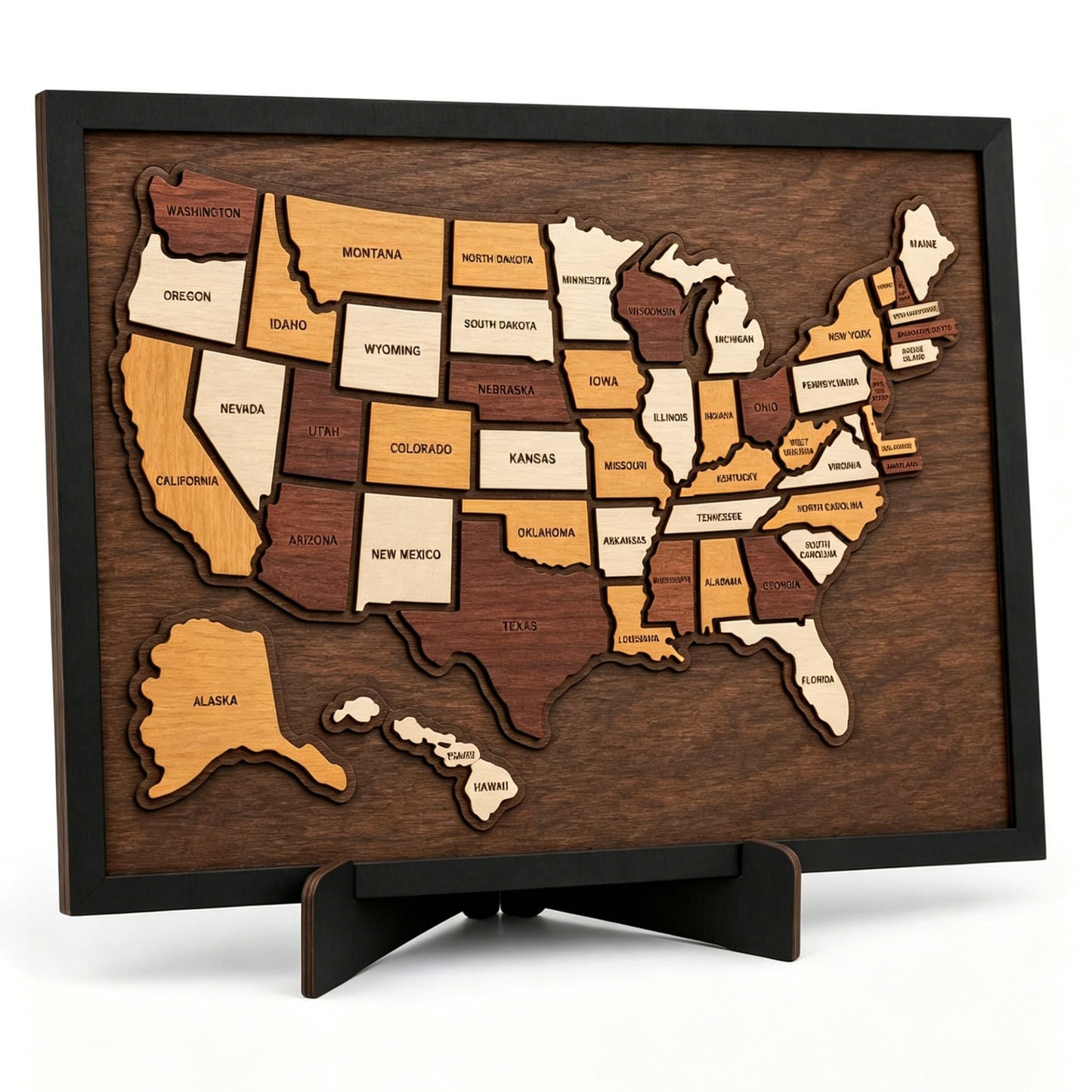 50 State Pieces Wooden USA Travel Map Puzzle with Stand