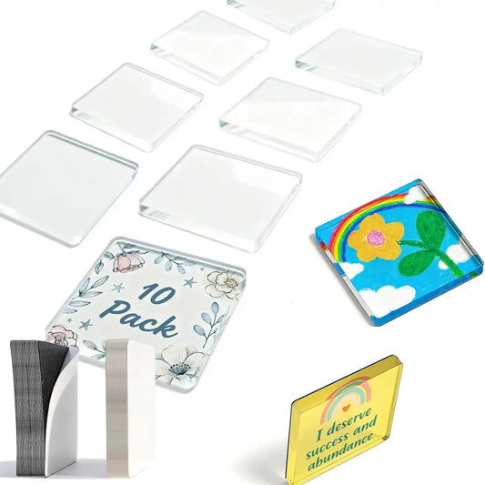 10 Pack 2"x2" Clear Acrylic DIY Fridge Magnets Set with Adhesive Backing