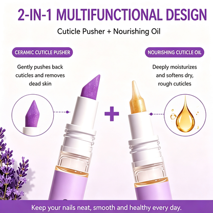 2pcs Nail Care Tool with Ceramic Cuticle Pusher & Moisturizing Oil