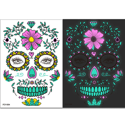 4pcs Halloween Glow Tattoos - UV Reactive Sugar Skull Face Decals