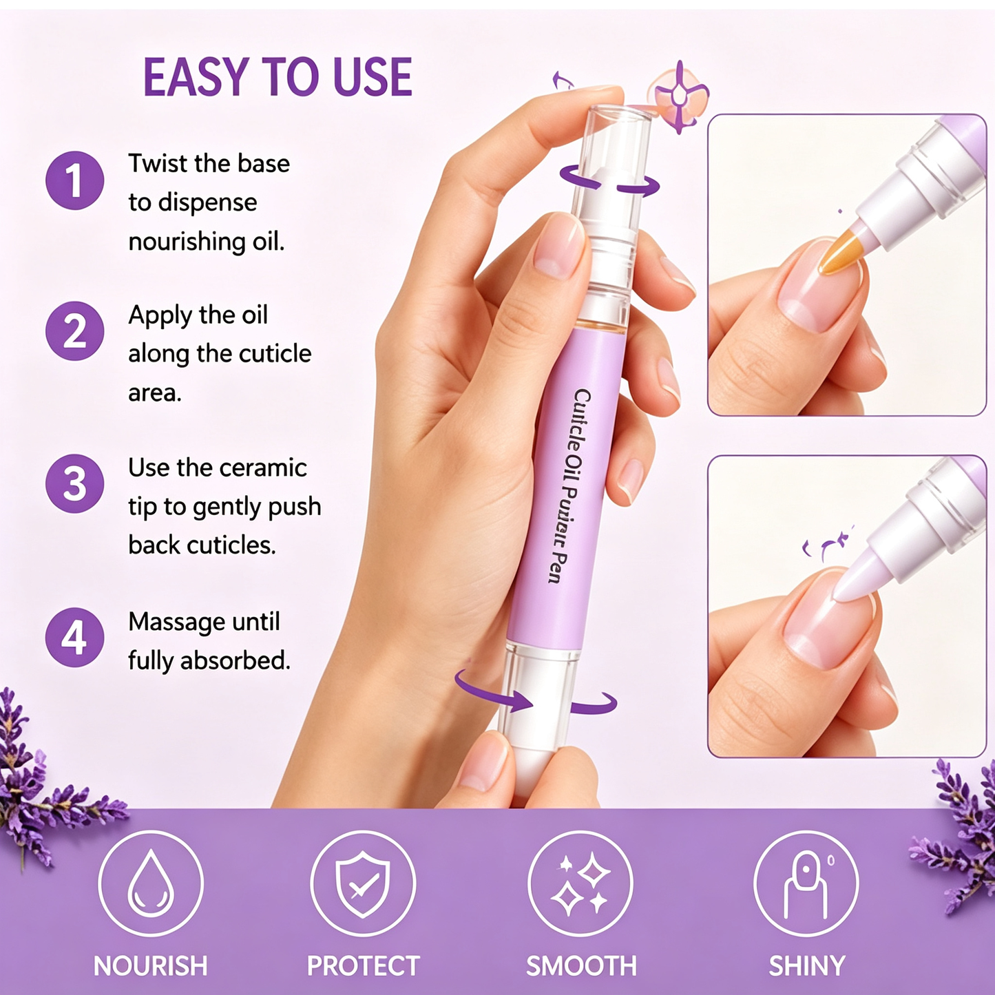 2pcs Nail Care Tool with Ceramic Cuticle Pusher & Moisturizing Oil