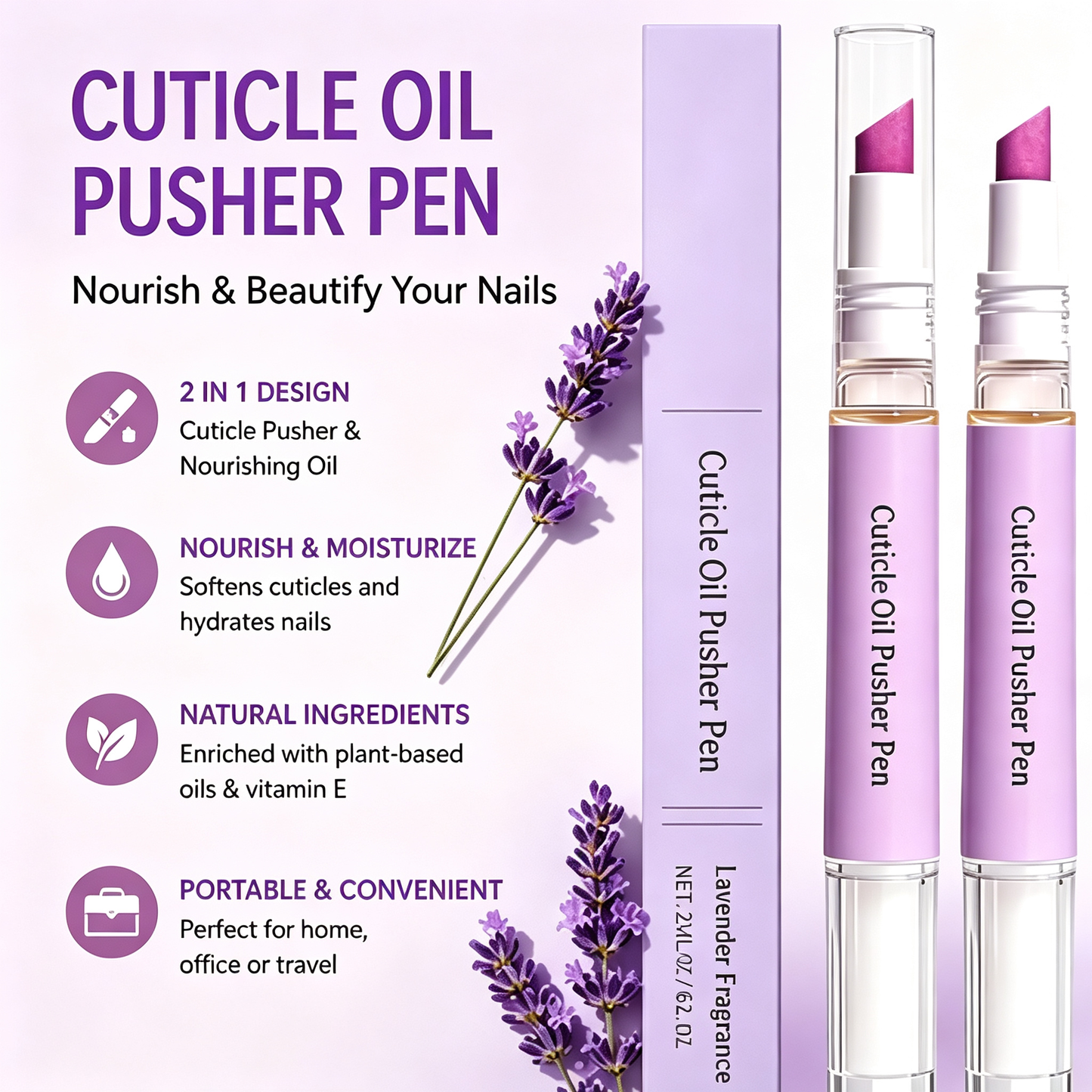 2pcs Nail Care Tool with Ceramic Cuticle Pusher & Moisturizing Oil