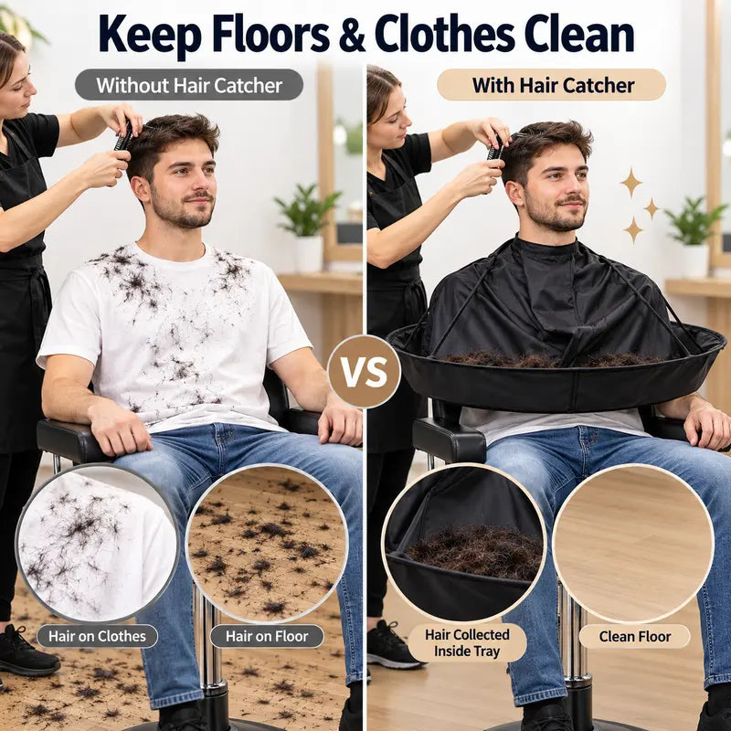 Wearable Barber Hair Cutting Cape, Foldable Hair Catching Pocket Design Haircut Cloak