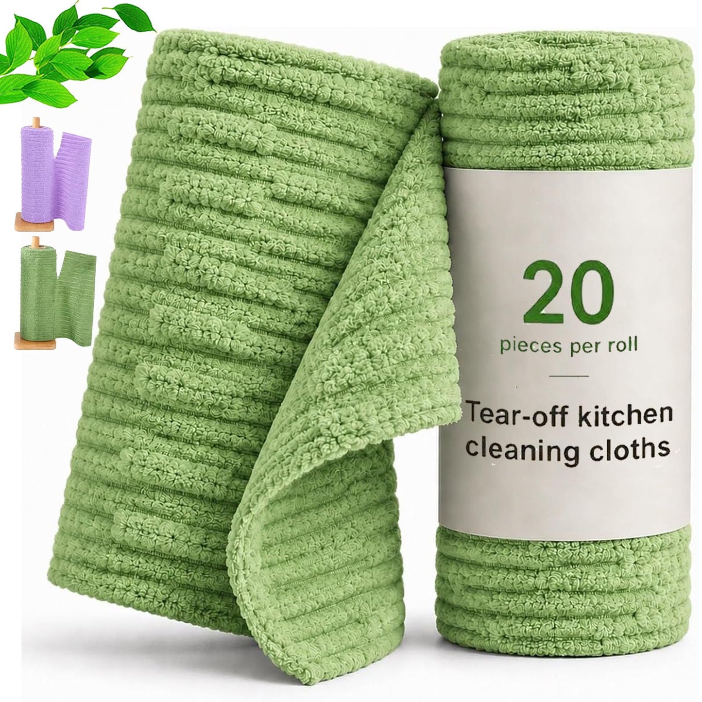 20 Pcs Tearable Plush Cleaning Cloth Roll, Reusable 10 * 10in Absorbent Fast Drying Wet Dry Use Lint-Free Cleaning Rags