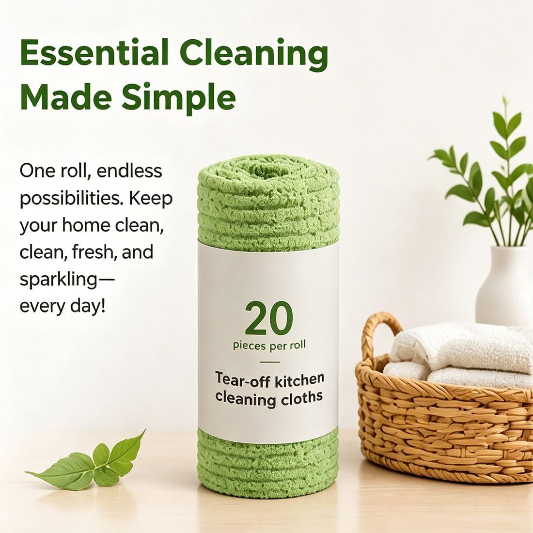 20 Pcs Tearable Plush Cleaning Cloth Roll, Reusable 10 * 10in Absorbent Fast Drying Wet Dry Use Lint-Free Cleaning Rags