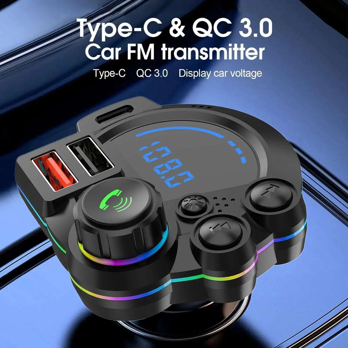 Bluetooth 5.3 FM Transmitter Car Accessory with PD20W Fast & QC3.0 Support Dual USB Charging