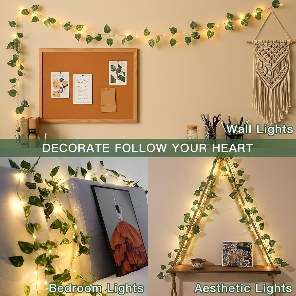 Modern Cordless 33ft 100 LED Ivy String Lights with Remote