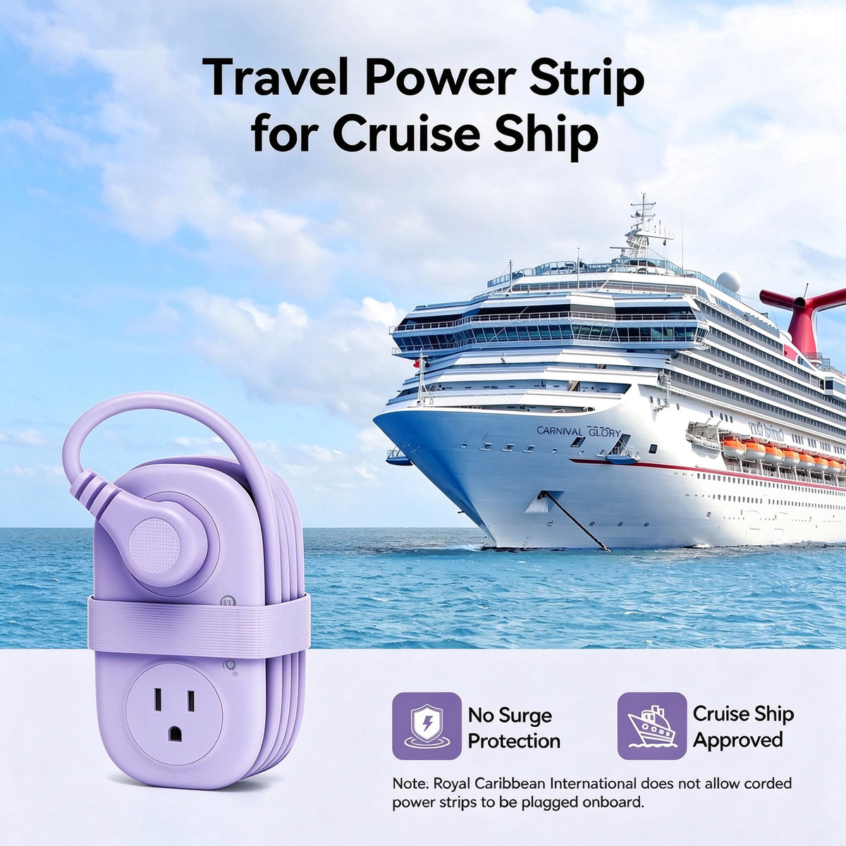 5.3FT Wrapped Extension Flat Plug Power Strip with Multiple Outlets