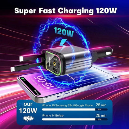 4 in 1 Retractable Car 120W Charger with Starlight