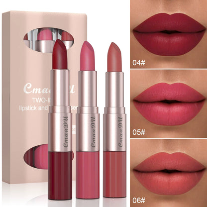 3-Color Long-Lasting Lipstick & Lip Glaze Set – Dual-Ended Design