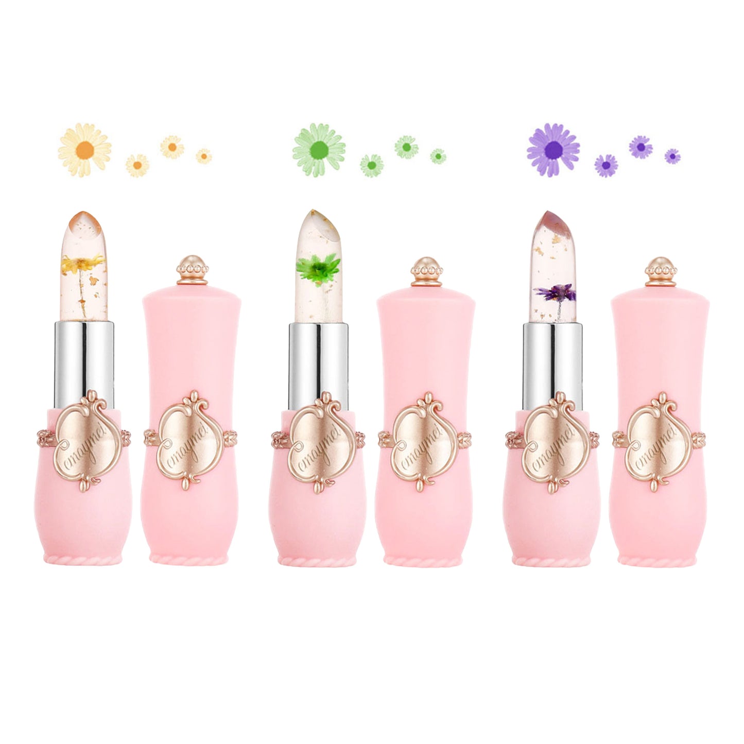 3 Pack Crystal Jelly Flower Magic Temperature Color Change Lipstick