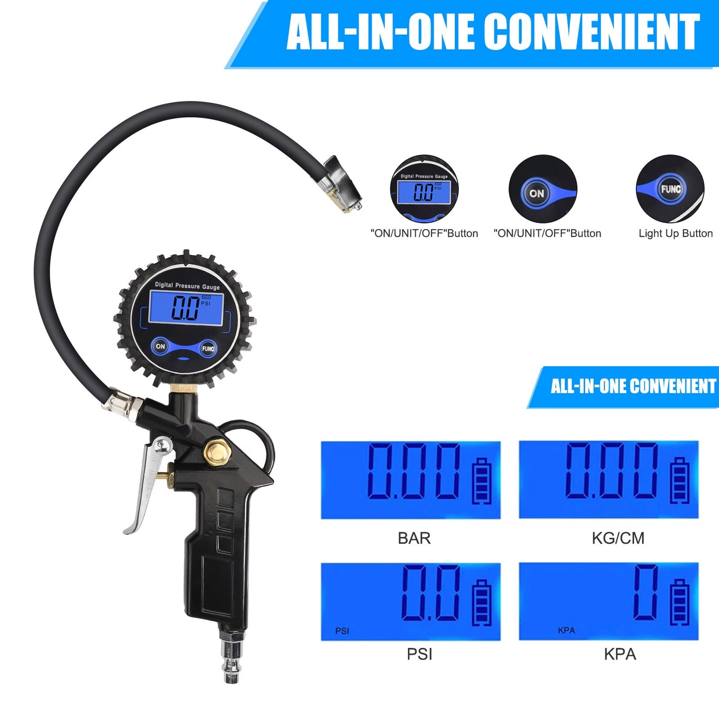 0-250 PSI Digital Tire Inflator with Easy to Read Pressure Gauge