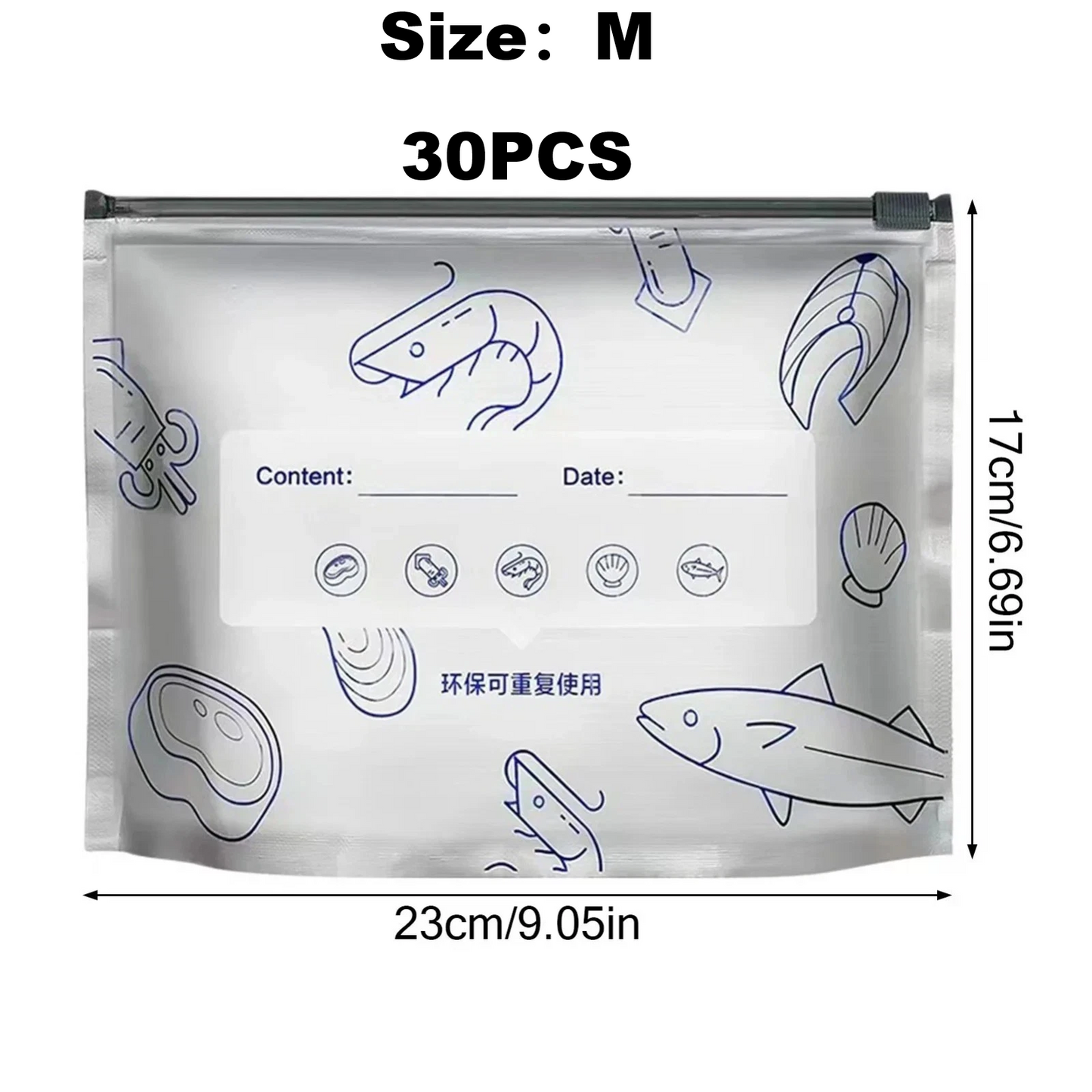 30PCS Reusable Aluminum Foil Sealable Storage Bags with Zipper For Meat Fruit