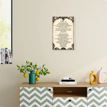 Vintage Spanish Psalm 91 Inspirational Religious Wall Art with Ornate Frame