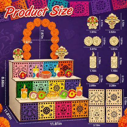 Mexican Day of the Dead 3-Tier Wooden Altar Display Set