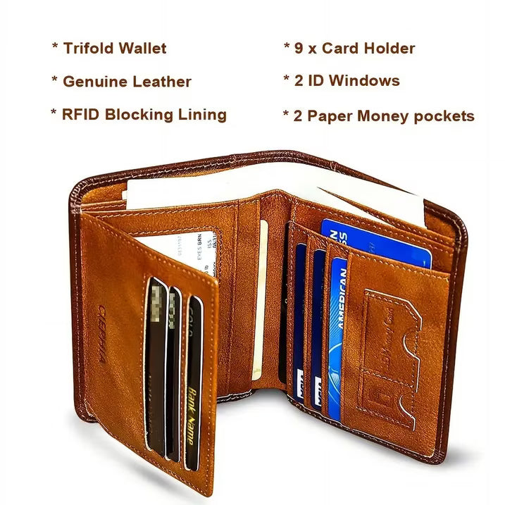 Genuine Leather RFID Wallets for Men Vintage Thin Short Multi-Function Card Holder