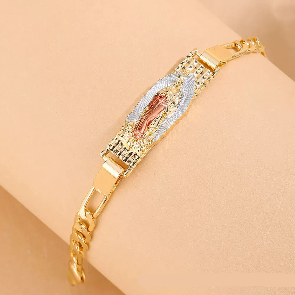 Pulseras Y Brazaletes Virgen De Guadalupe Figaro Chain Religious Jewelry Bracelet