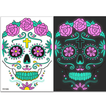 4pcs Halloween Glow Tattoos - UV Reactive Sugar Skull Face Decals