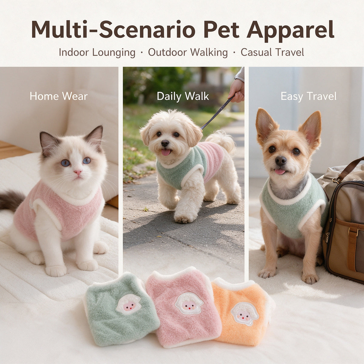 Warm Fluffy Fleece Pet Vest Cute Cartoon Embroidery