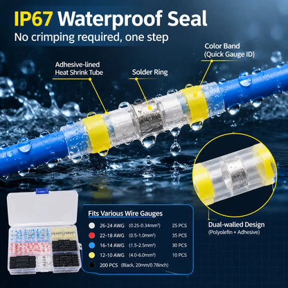 300PCS Solder Seal Heat Shrink Wire Connectors - Quick Splice Wire Butt Terminals