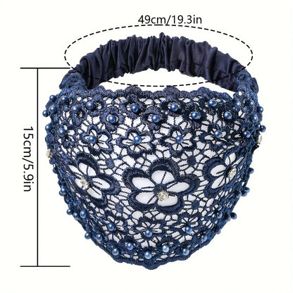 6Pcs Vintage Ethnic Floral Bead Lace Headband with Wide Edges