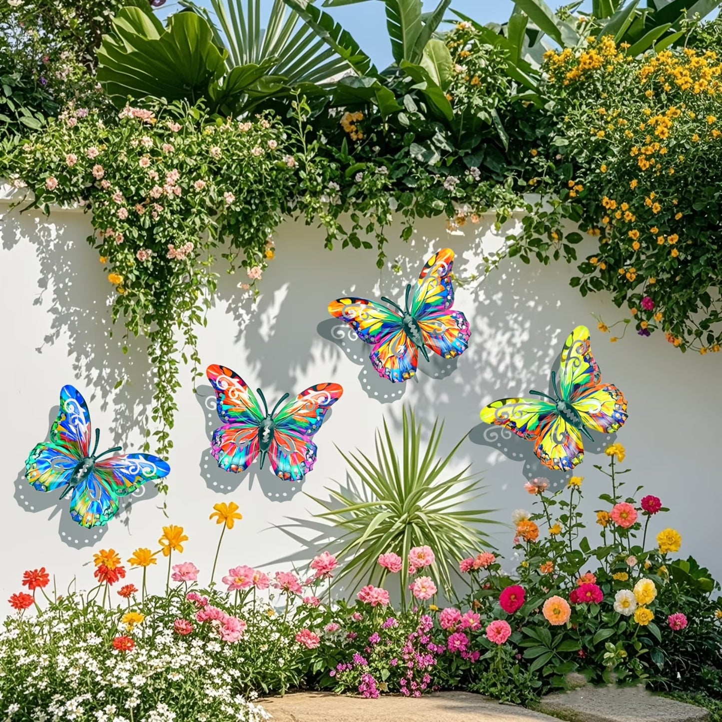 4 Pack Metal Butterfly Wall Decor Outdoor - Hanging Metal Butterflies Wall Art Sculptures