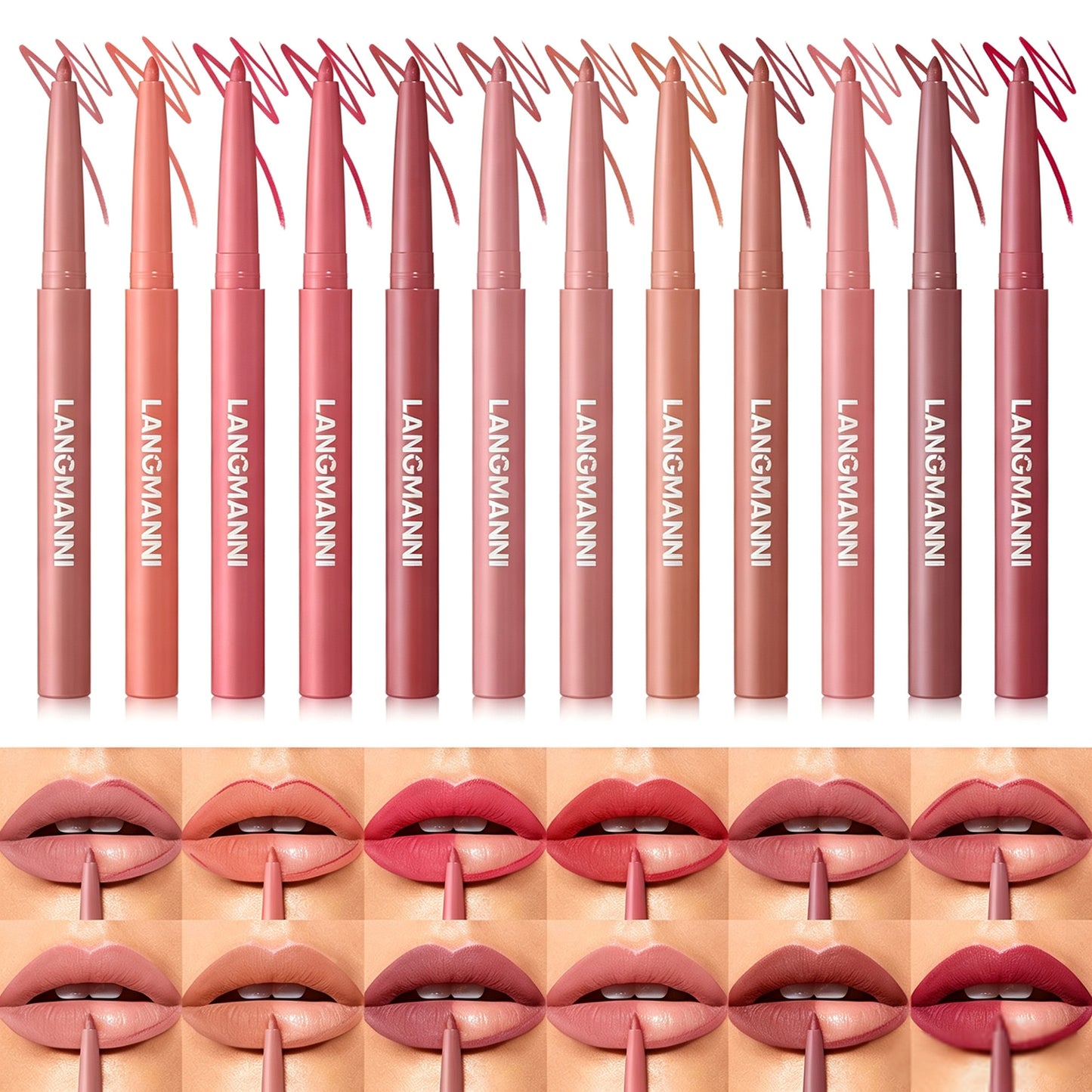 12 Colors Sculpting Matte Velvet Lip Liner Set, Smooth Creamy Texture,Waterproof And High Pigmented