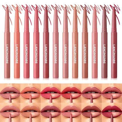 12 Colors Sculpting Matte Velvet Lip Liner Set, Smooth Creamy Texture,Waterproof And High Pigmented