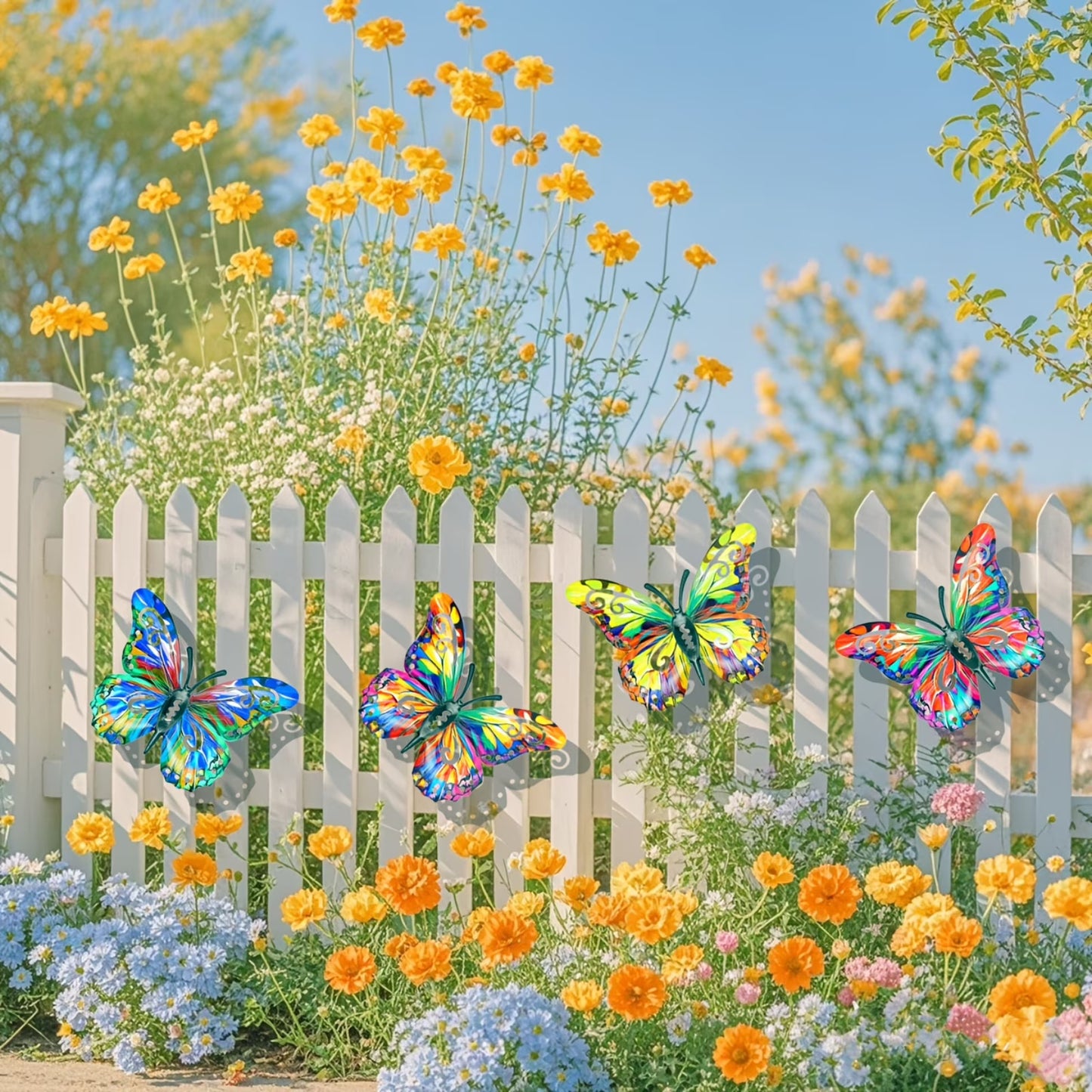 4 Pack Metal Butterfly Wall Decor Outdoor - Hanging Metal Butterflies Wall Art Sculptures