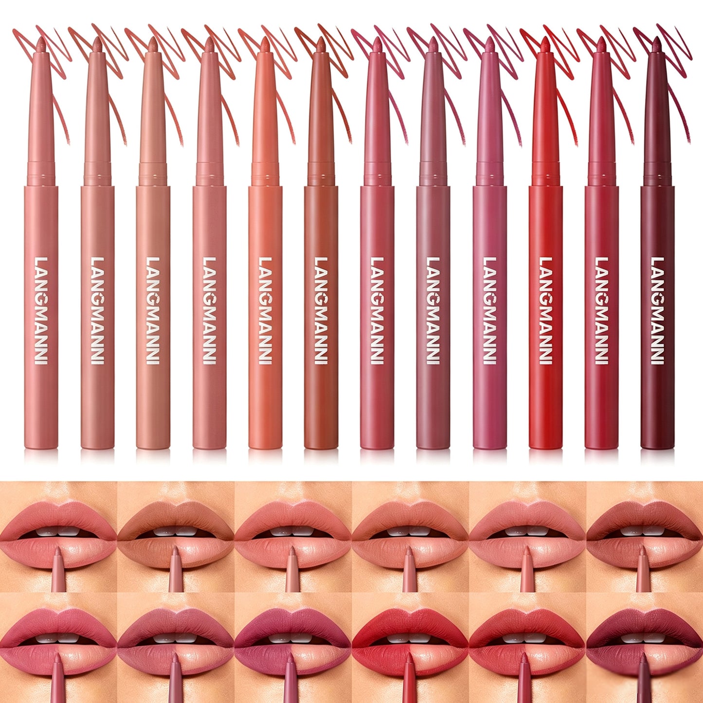12 Colors Sculpting Matte Velvet Lip Liner Set, Smooth Creamy Texture,Waterproof And High Pigmented