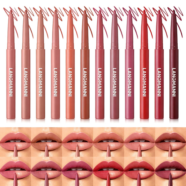 12 Colors Sculpting Matte Velvet Lip Liner Set, Smooth Creamy Texture,Waterproof And High Pigmented