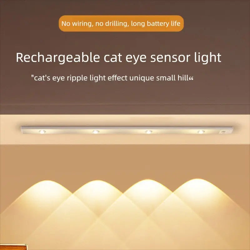 Ultra-Thin Smart LED Motion Sensor Light - Rechargeable Self-Adhesive Cat Eye Night Lamp Strip