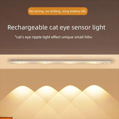 Ultra-Thin Smart LED Motion Sensor Light - Rechargeable Self-Adhesive Cat Eye Night Lamp Strip