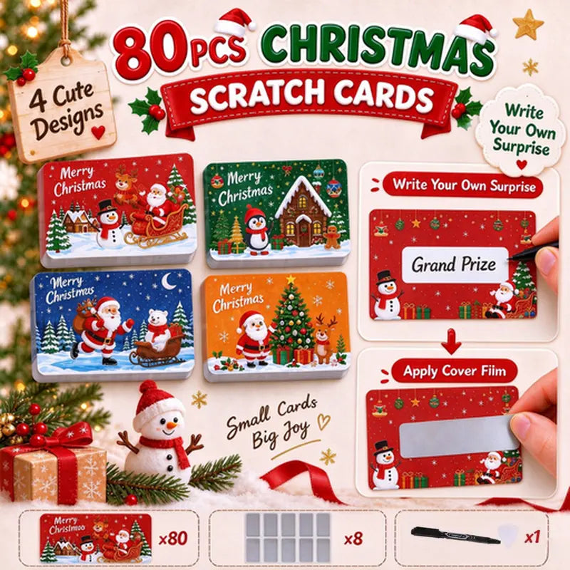 80 Pcs Cartoon Christmas Scratch Cards DIY Christmas Gift Ideas for Kids Xmas Party Supplies