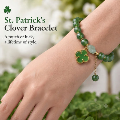 St. Patrick's Day Lucky Green Four-Leaf Clover Bracelet, Irish-Themed Gift for Women