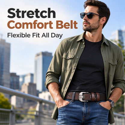 Mens Elastic Heavy Duty Alloy Square Buckle Braided Belt, No Hole Adjustable Casual Work Belts