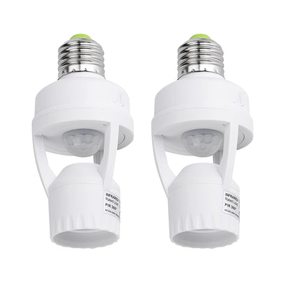 2Pcs Motion Sensor Activated Light Sockets, E26/E27 Screw in Add on/Off