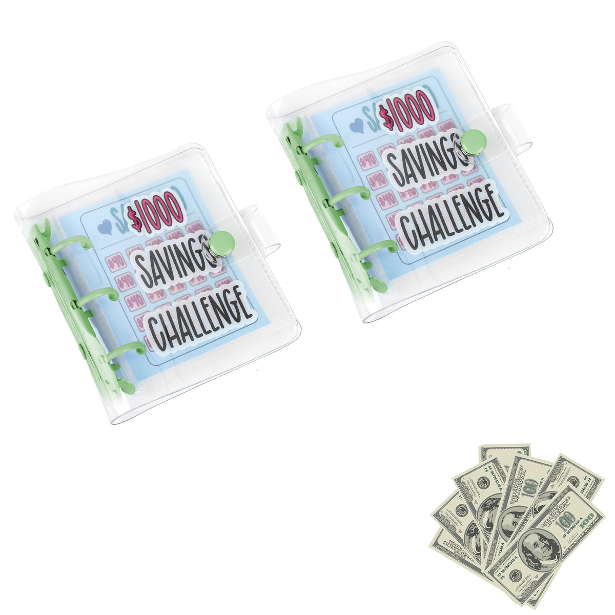 2 Pack Mini Portable Money Saving Challenge Binder,Save $1000 Envelopes