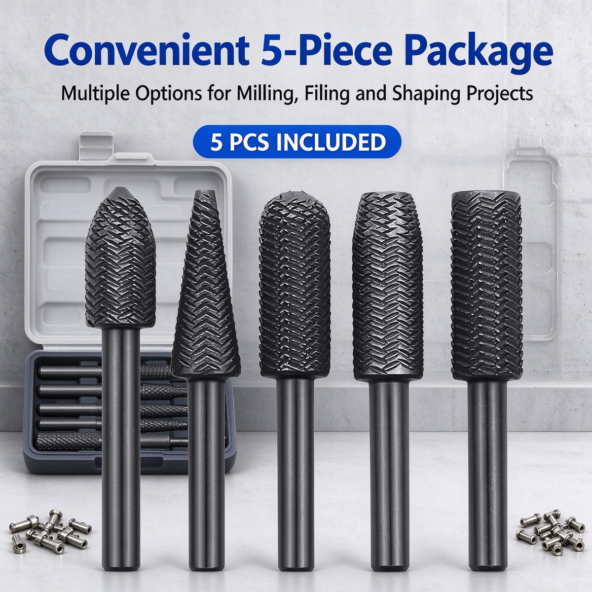 5PCS Rotary Rasp Carbon Steel Cutter Drill Bits Rasp for Steel Grinding Carving