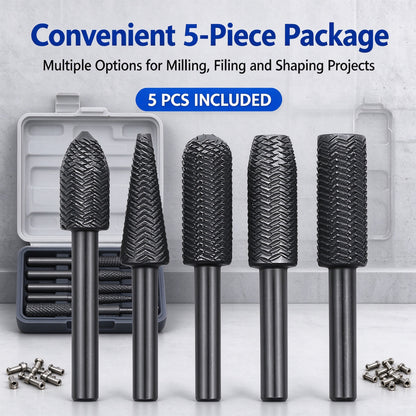 5PCS Rotary Rasp Carbon Steel Cutter Drill Bits Rasp for Steel Grinding Carving