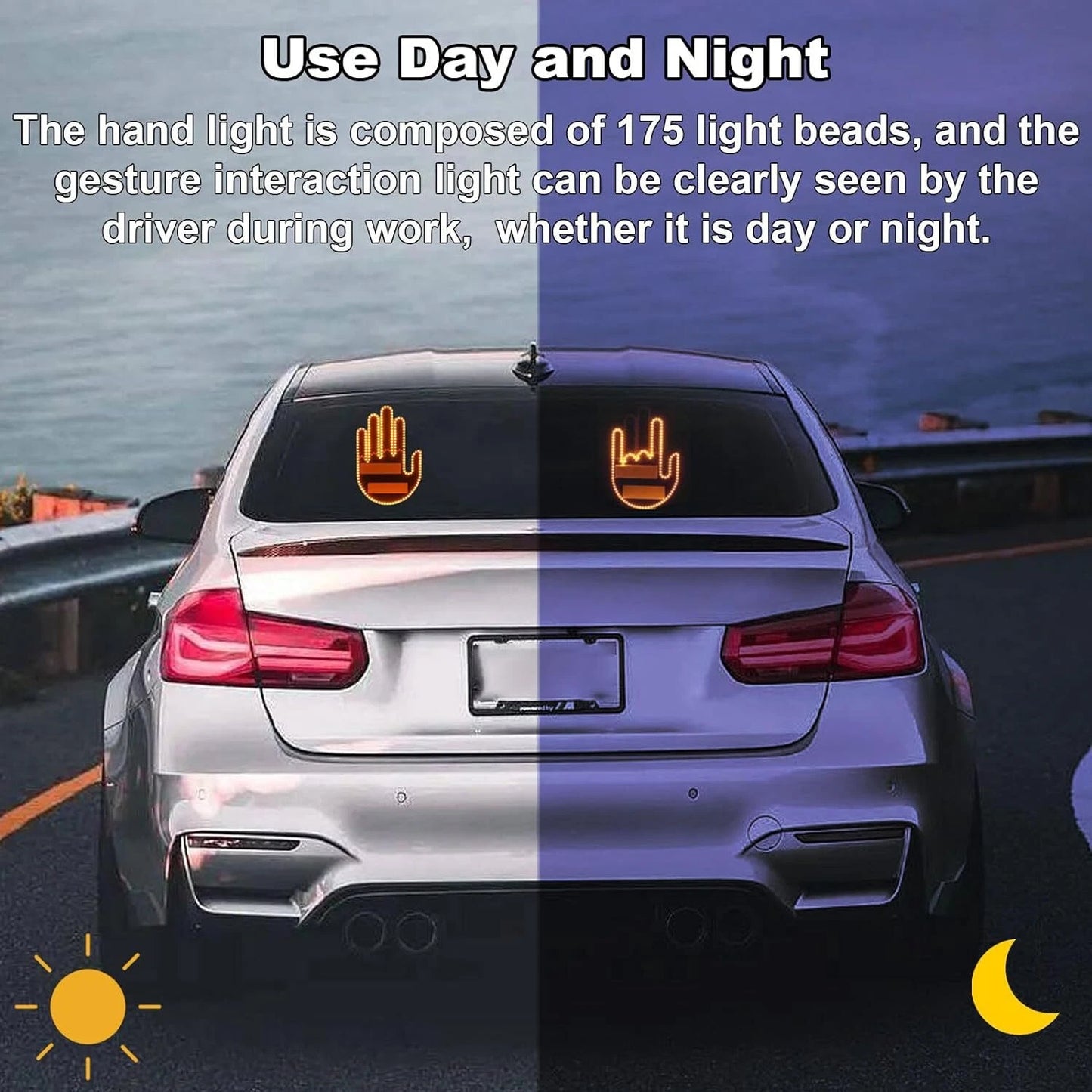 Finger Gesture Light with Remote LED Car Back Window Funny Sign Hand Light