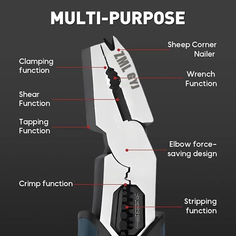6-In-1 Multi-Function Wire Stripper Pliers CR-V Steel Diagonal Cutters